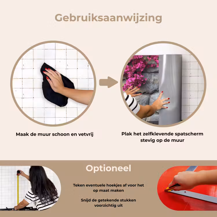 Bougainvillea - Stenen Muur - Roze keuken achterwand spatscherm klein -gebruiksaanwijzing_NL
