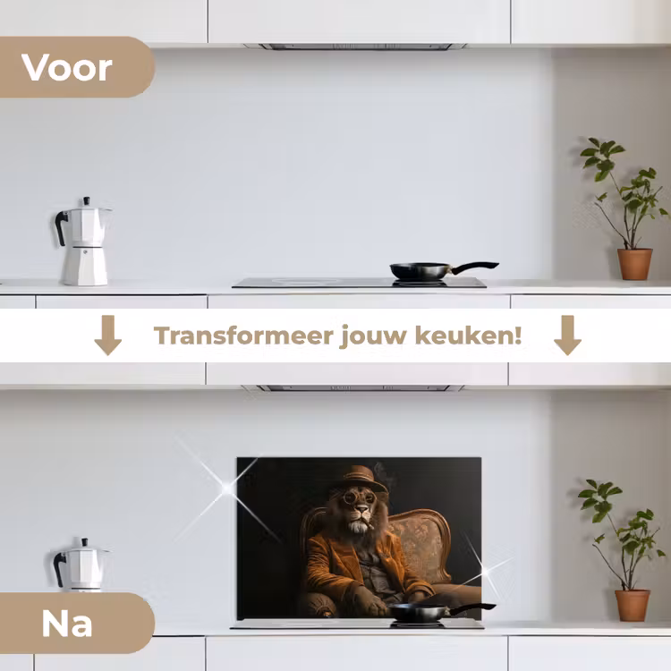 Bril - Leeuw - Bank - Hoed keuken achterwand spatscherm klein -voor_na_NL