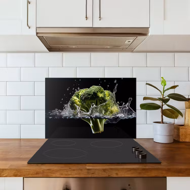 Broccoli - Groen - Water - Zwart keuken achterwand spatscherm klein -sfeer2