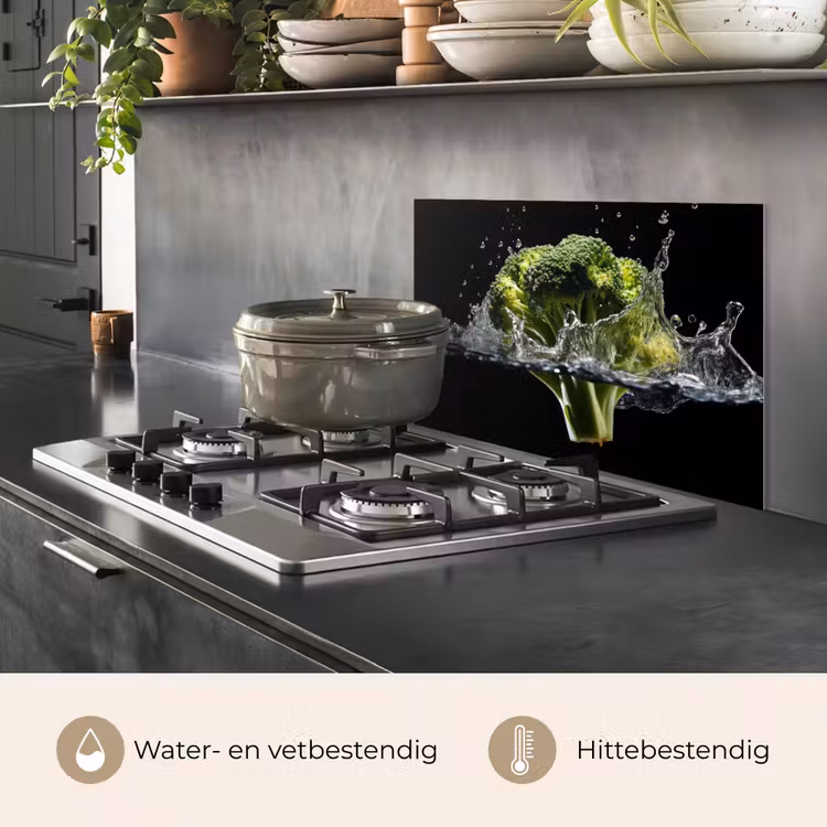 Broccoli - Groen - Water - Zwart keuken achterwand spatscherm klein -usp_NL