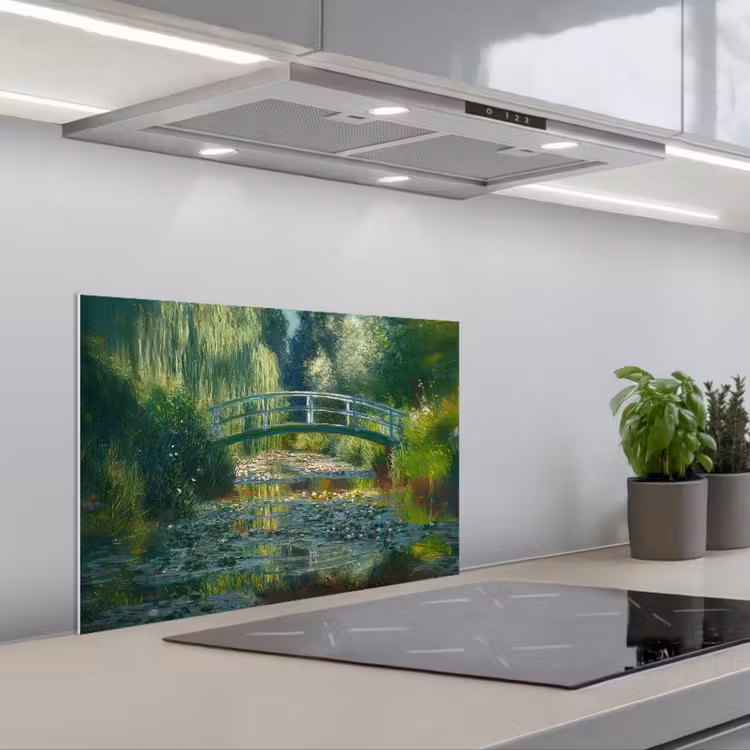 Brug - Hout - Vijver - Waterlelies keuken achterwand spatscherm klein -3d_schuin