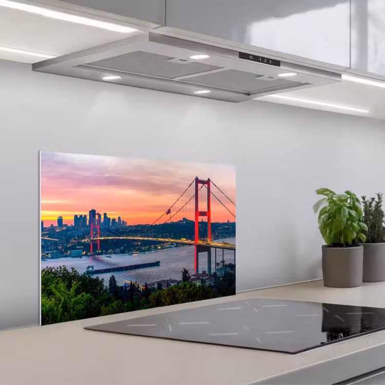 Brug - Rood - Skyline - Water keuken achterwand spatscherm klein -3d_schuin
