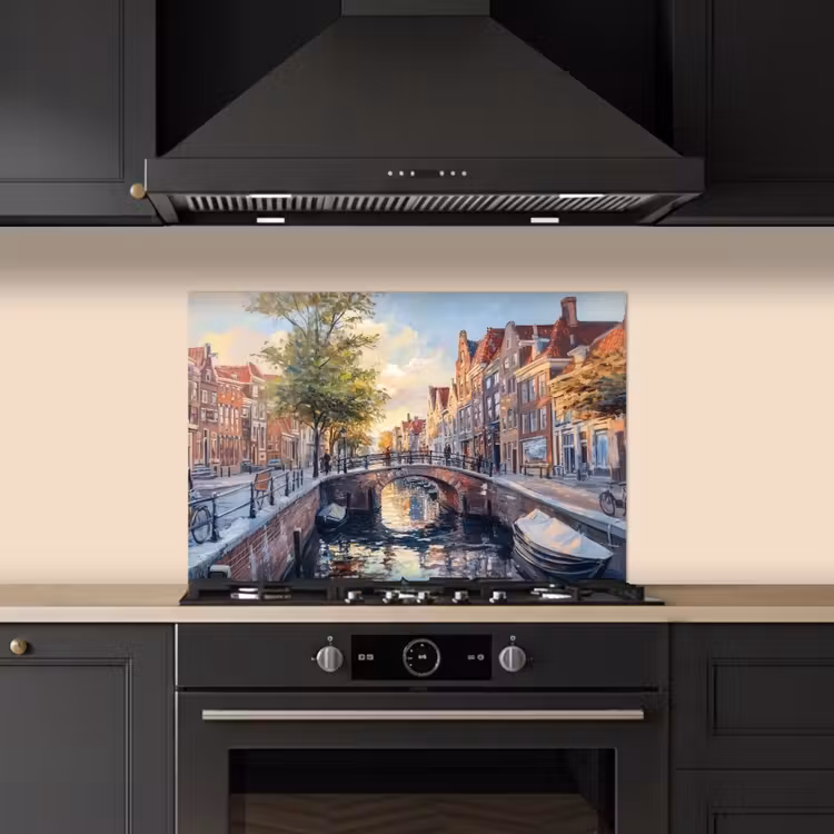Brug - Stad - Huizen - Boot keuken achterwand spatscherm klein -sfeer1