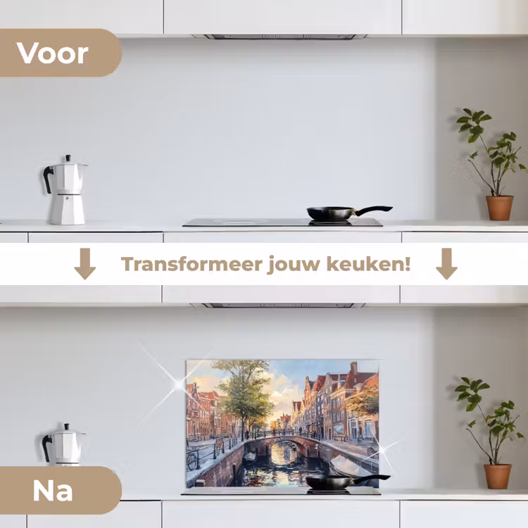 Brug - Stad - Huizen - Boot keuken achterwand spatscherm klein -voor_na_NL