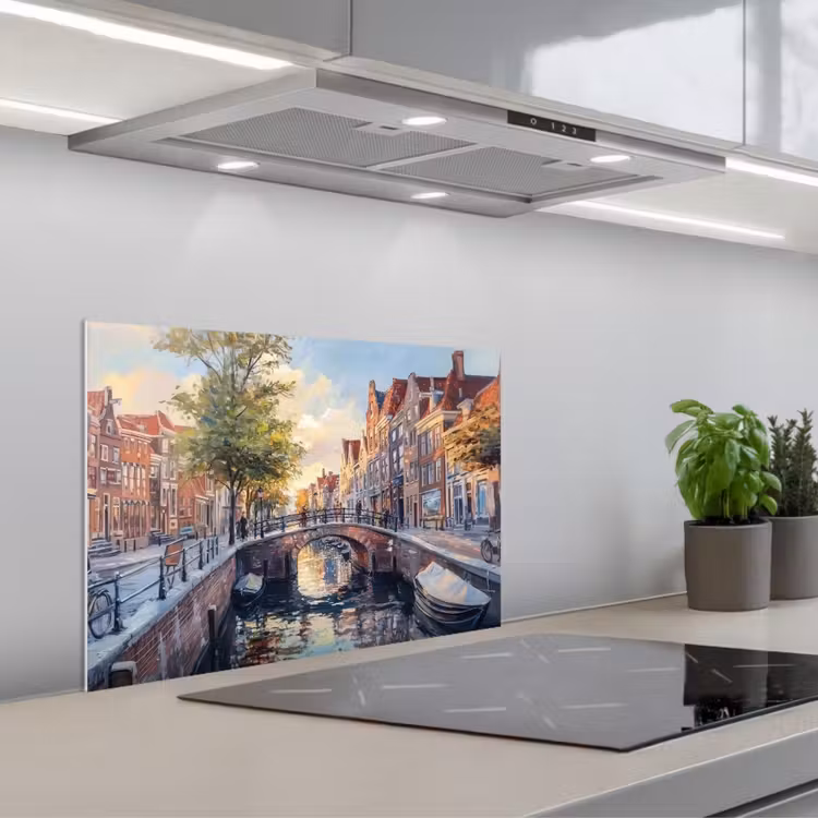 Brug - Stad - Huizen - Boot keuken achterwand spatscherm klein -3d_schuin