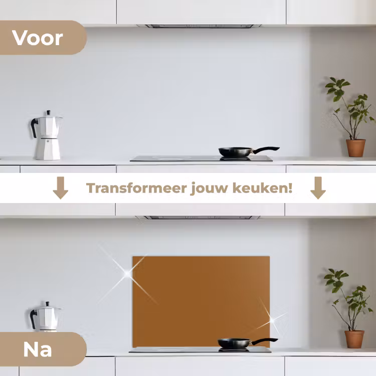 Bruin - Aardetint - Effen kleur keuken achterwand spatscherm klein 900 -voor_na_NL