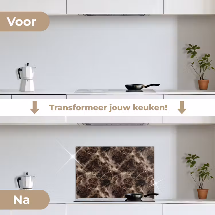 Bruin - Goud - Marmer keuken achterwand spatscherm klein 900 -voor_na_NL