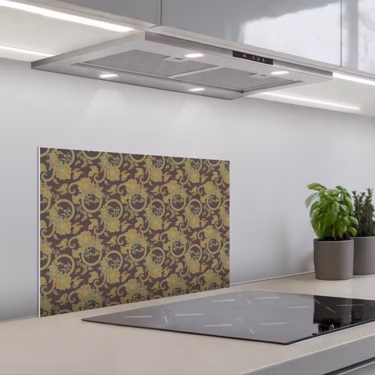 Bruin - Groen - Bloemen keuken achterwand spatscherm klein 900 -3d_schuin