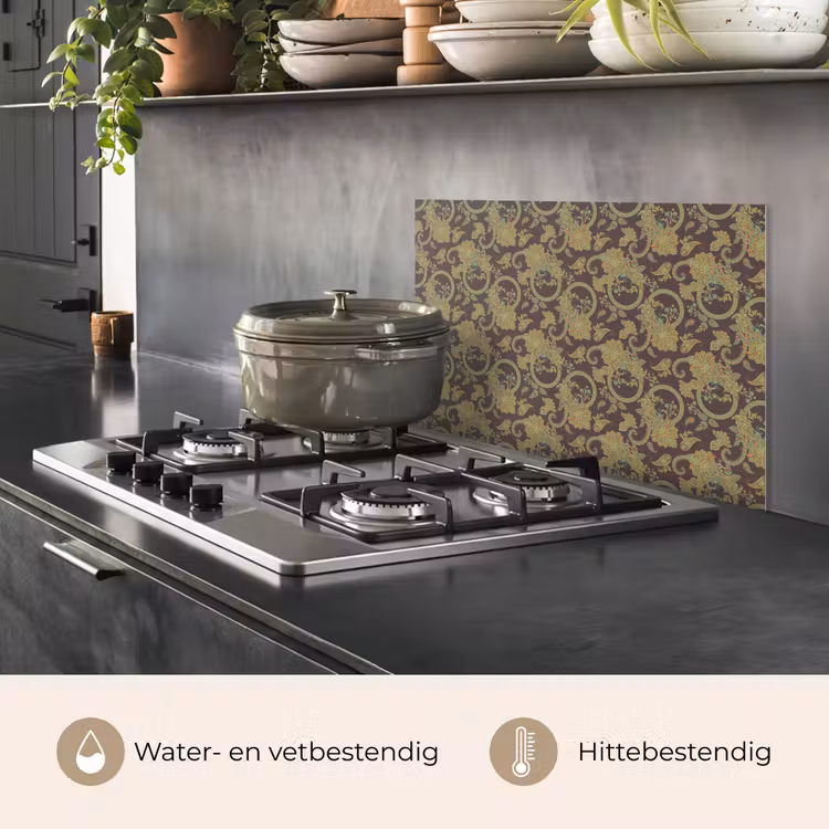 Bruin - Groen - Bloemen keuken achterwand spatscherm klein 900 -usp_NL