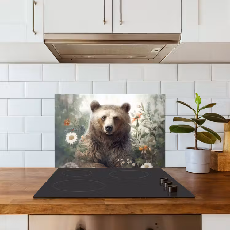Bruine beer - Wilde dieren - Bloemen - Planten keuken achterwand spatscherm klein -sfeer2