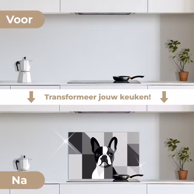 Buldog - Zwart - Abstract - Vlakken keuken achterwand spatscherm klein -voor_na_NL