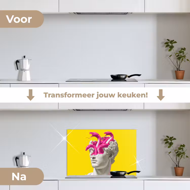 Buste - Slangen - Geel keuken achterwand spatscherm klein -voor_na_NL
