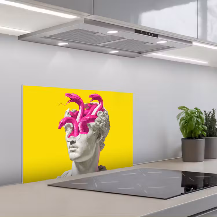 Buste - Slangen - Geel keuken achterwand spatscherm klein -3d_schuin