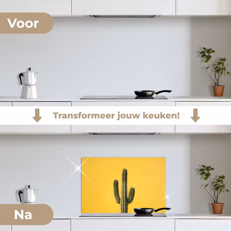 Cactus - Groen - Minimalistisch keuken achterwand spatscherm klein -voor_na_NL