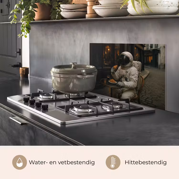 Café - Croissant - Koffie - Astronaut keuken achterwand spatscherm klein -usp_NL