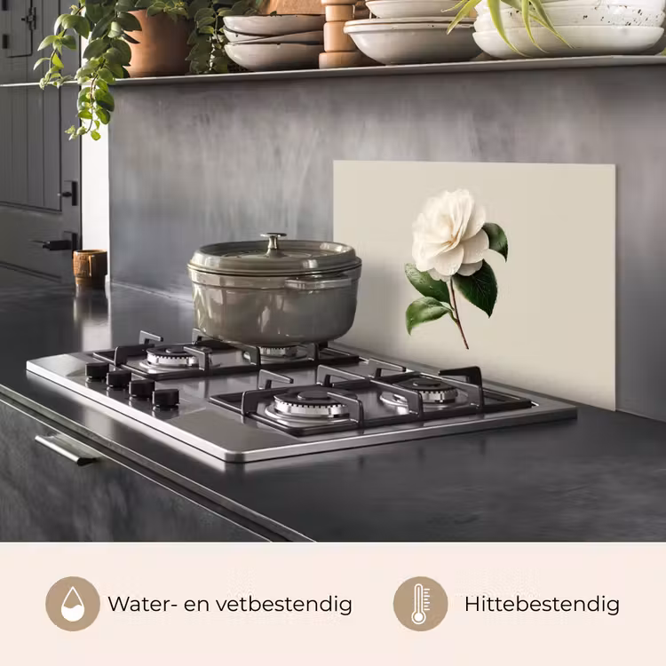 Cameliabloem - Wit - Groen keuken achterwand spatscherm klein -usp_NL