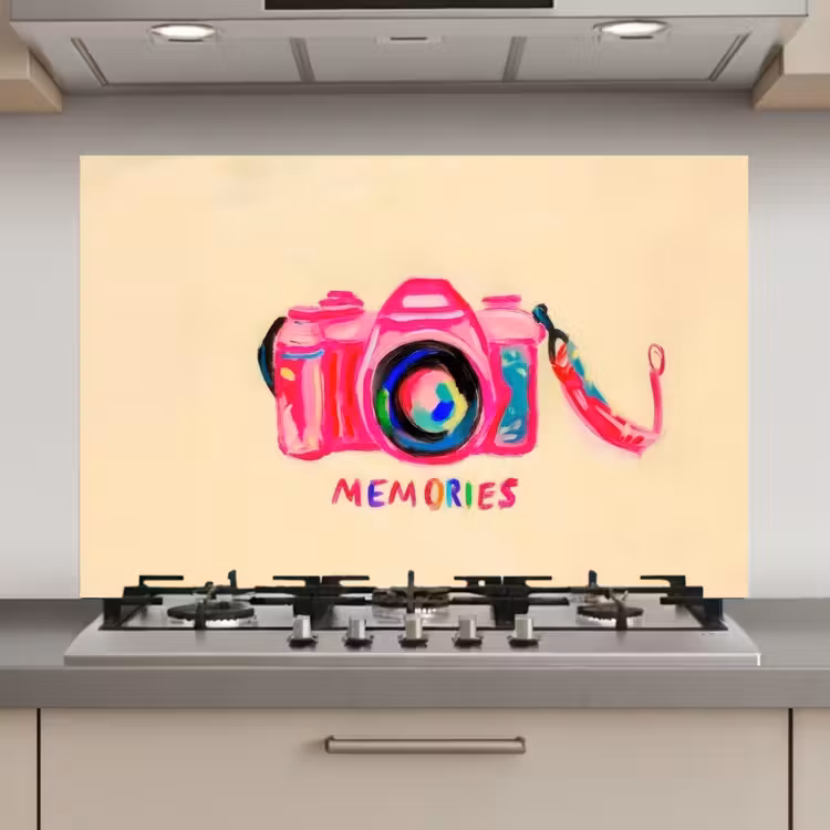 Camera - Memories - Roze - Geschilderd keuken achterwand spatscherm klein -3d_website