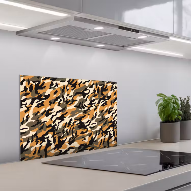 Camouflage - Aardetinten - Patroon keuken achterwand spatscherm klein 900 -3d_schuin