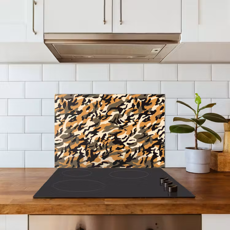 Camouflage - Aardetinten - Patroon keuken achterwand spatscherm klein 900 -sfeer2