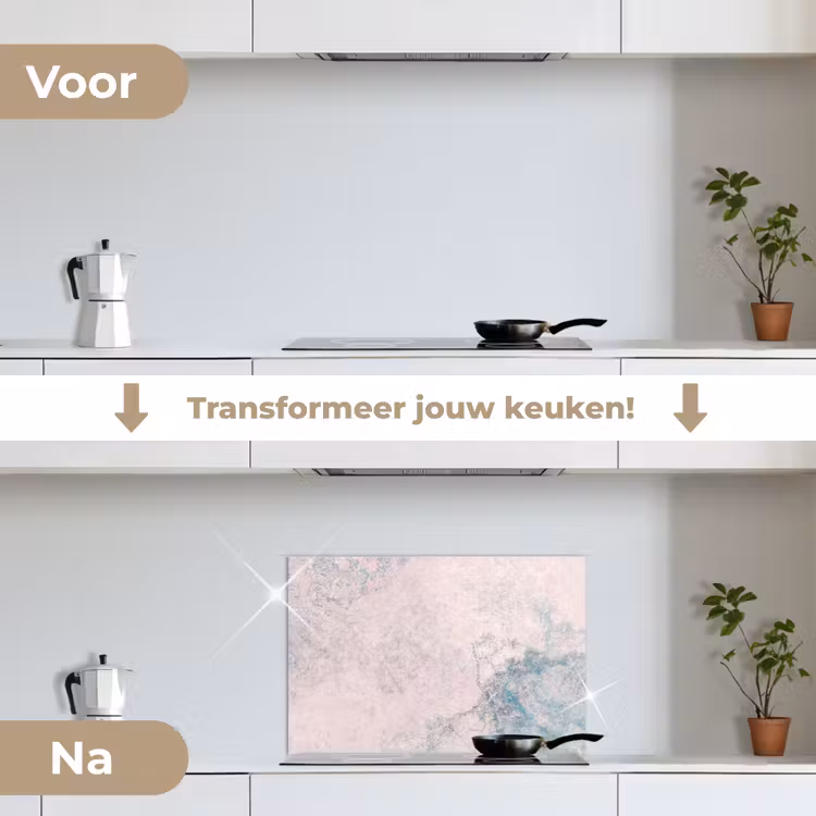Cement - Beton - Retro - Industrieel - Wit - Blauw keuken achterwand spatscherm klein -voor_na_NL