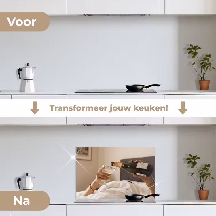 Champagne - Bed - Bubbels keuken achterwand spatscherm klein -voor_na_NL