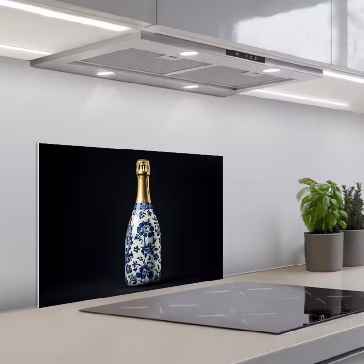 Champagne - Bloemen - Goud - Chique keuken achterwand spatscherm klein -3d_schuin