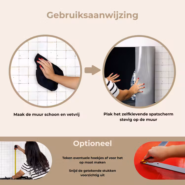 Champagne - Bloemen - Goud - Chique keuken achterwand spatscherm klein -gebruiksaanwijzing_NL
