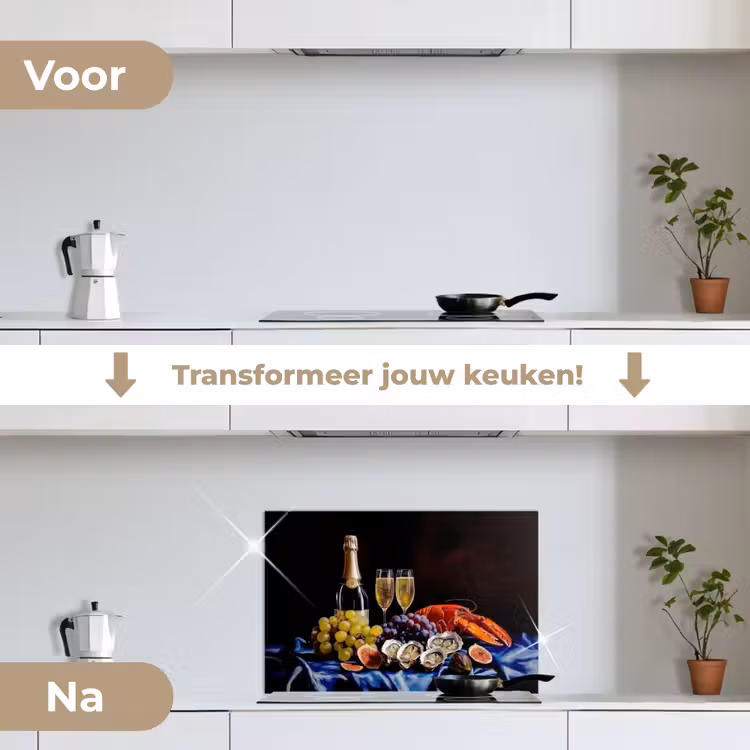 Champagne - Luxe - Oesters keuken achterwand spatscherm klein -voor_na_NL