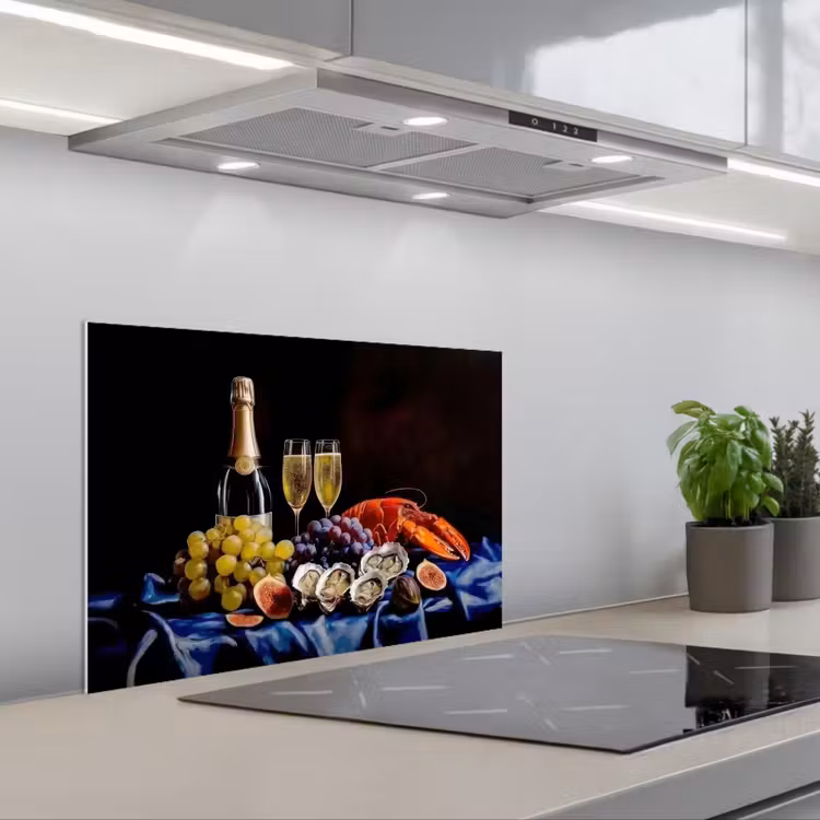 Champagne - Luxe - Oesters keuken achterwand spatscherm klein -3d_schuin