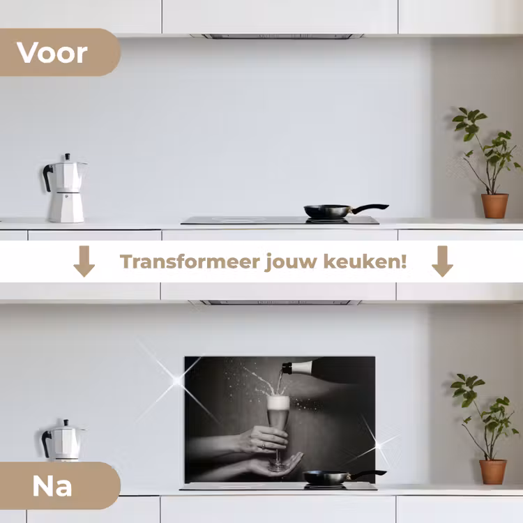 Champagnefles - Glas - Minimalistisch - Spetters keuken achterwand spatscherm klein -voor_na_NL