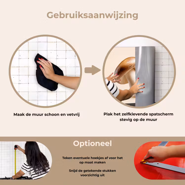 Champignons - Zacht - Beige keuken achterwand spatscherm klein -gebruiksaanwijzing_NL