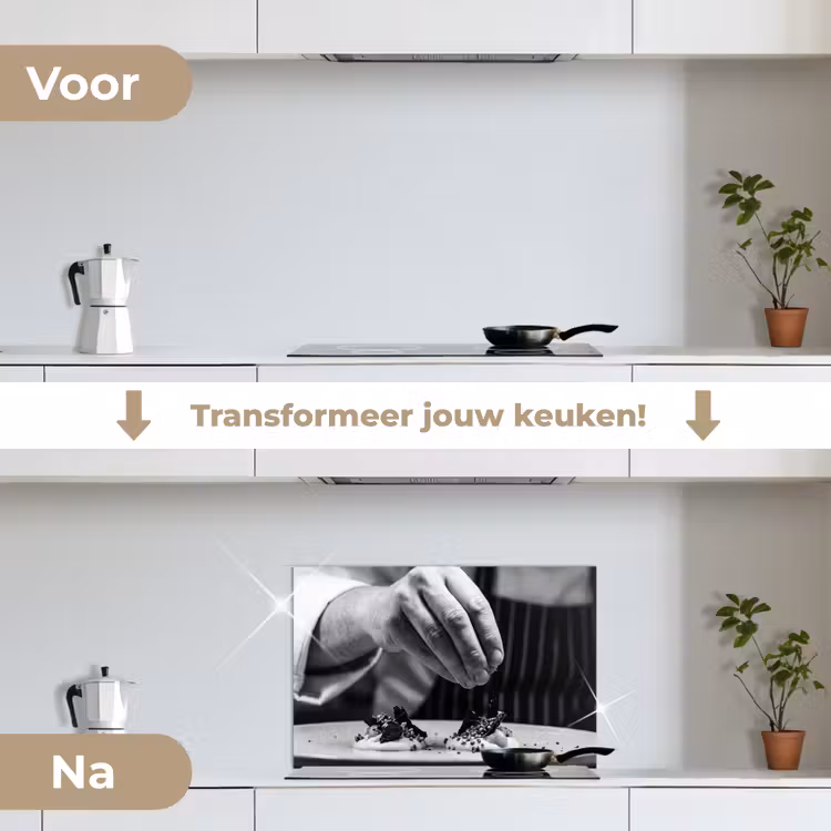 Chef - Garnering - Gerecht keuken achterwand spatscherm klein -voor_na_NL