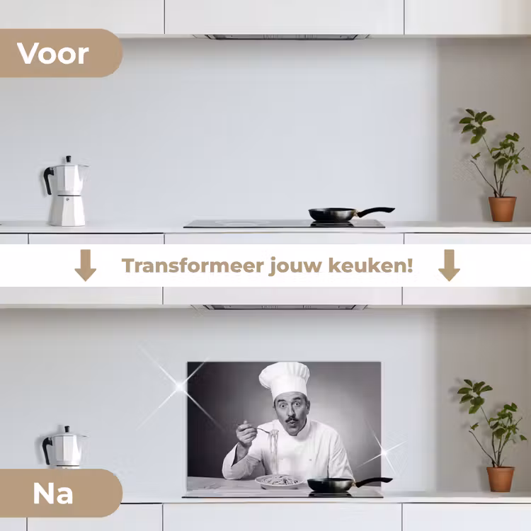 Chef - Spaghetti - Pasta keuken achterwand spatscherm klein -voor_na_NL