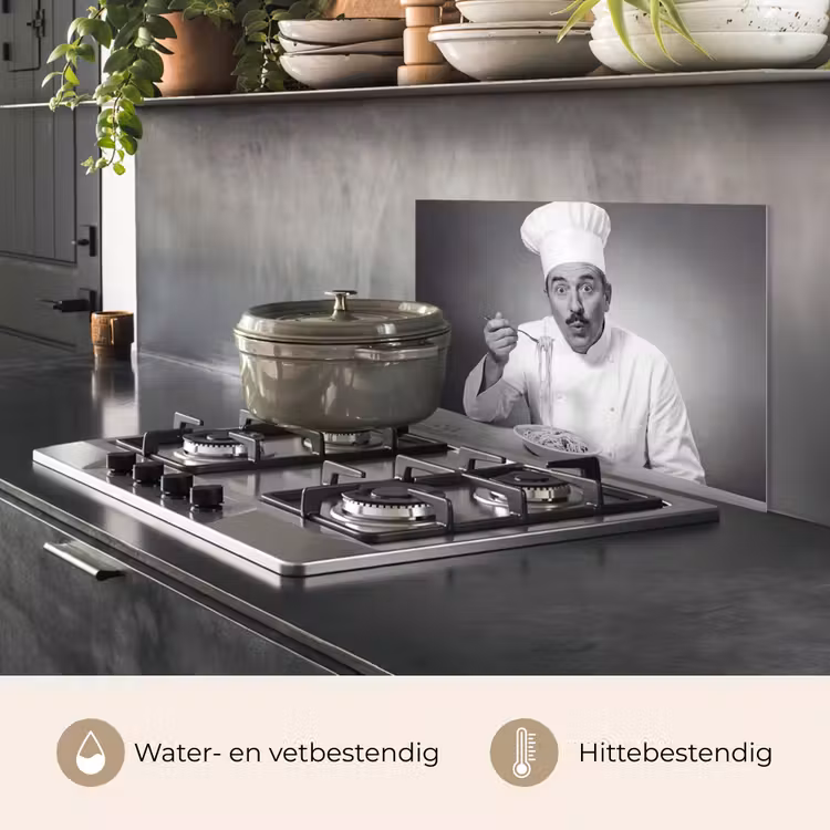 Chef - Spaghetti - Pasta keuken achterwand spatscherm klein -usp_NL