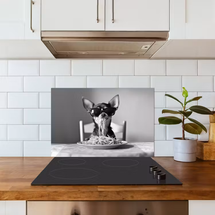Chihuahua - Hond - Zonnebril - Humoristisch - Zwart - Wit - Spaghetti keuken achterwand spatscherm klein -sfeer2