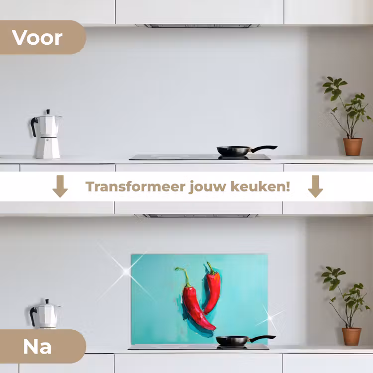 Chilipepers - Geverfd - Rood keuken achterwand spatscherm klein -voor_na_NL