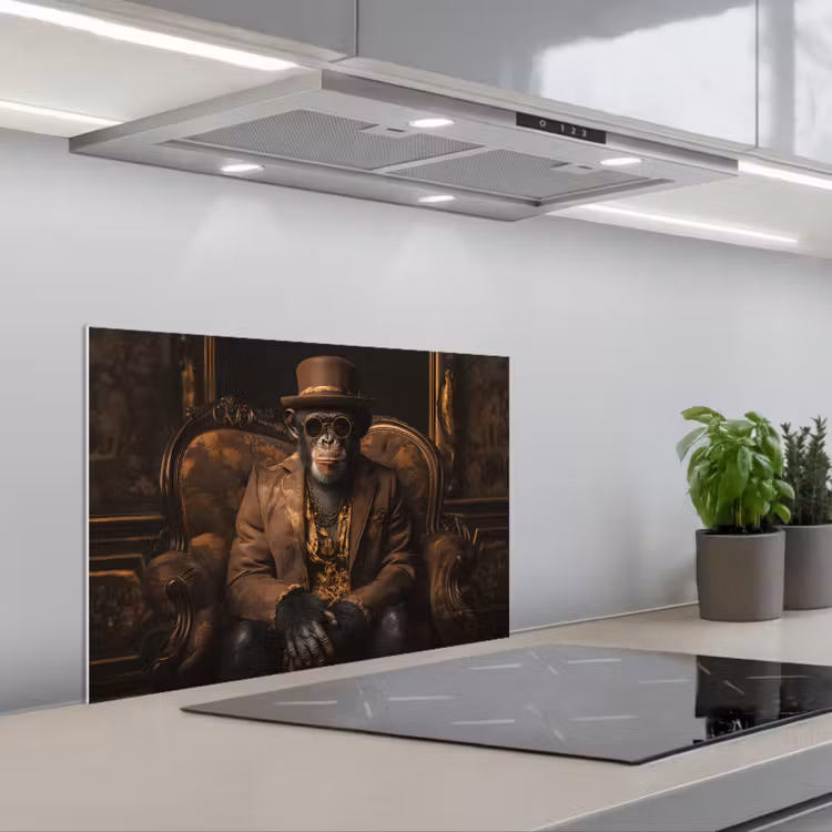 Chimpansee - Stoel - Pak - Bruin keuken achterwand spatscherm klein -3d_schuin