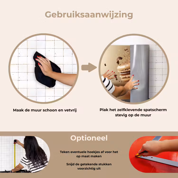 Chocolade - Macarons - Eten - Snoep keuken achterwand spatscherm klein -gebruiksaanwijzing_NL