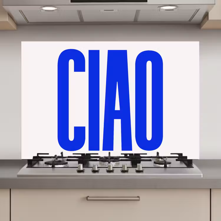 Ciao - Hoofdletters - Blauw - Minimalistisch keuken achterwand spatscherm klein -3d_website