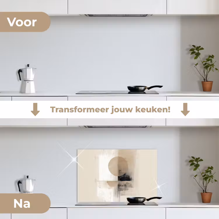 Cirkel - Compositie - Diepte - Beige keuken achterwand spatscherm klein -voor_na_NL