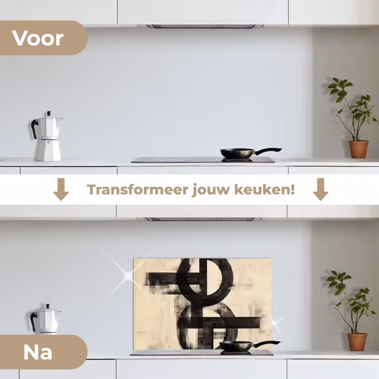 Cirkels - Balken - Zwart - Abstract keuken achterwand spatscherm klein -voor_na_NL