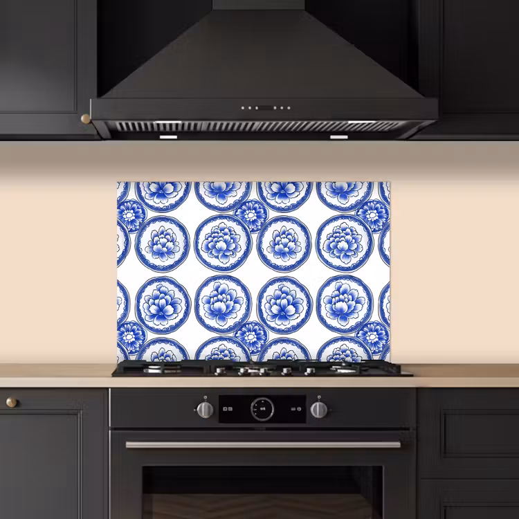 Cirkels - Bloemen - Blauw keuken achterwand spatscherm klein 900 -sfeer1
