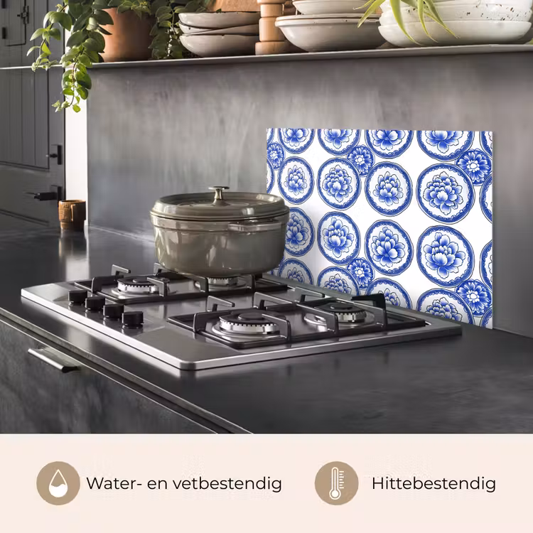 Cirkels - Bloemen - Blauw keuken achterwand spatscherm klein 900 -usp_NL