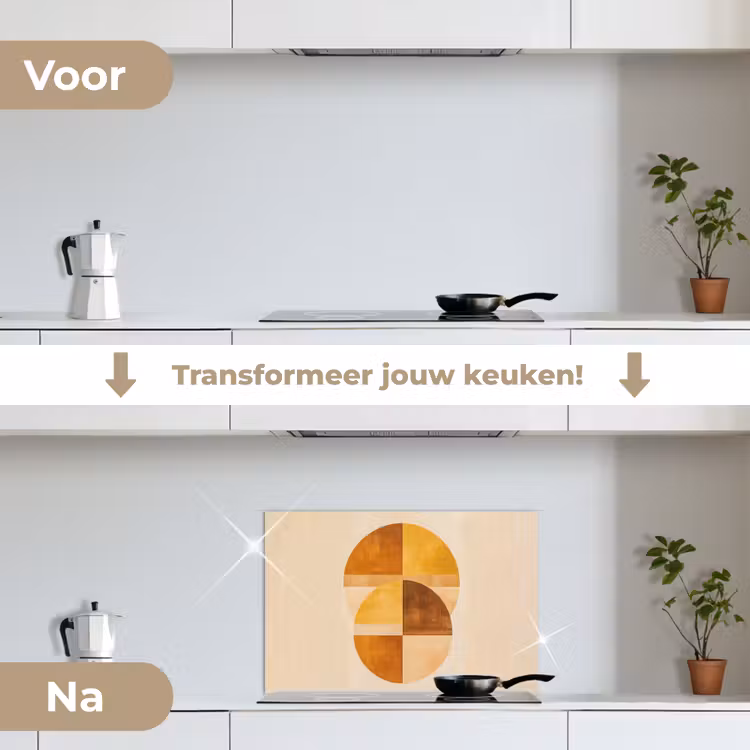 Cirkels - Geel - Minimalistisch keuken achterwand spatscherm klein -voor_na_NL