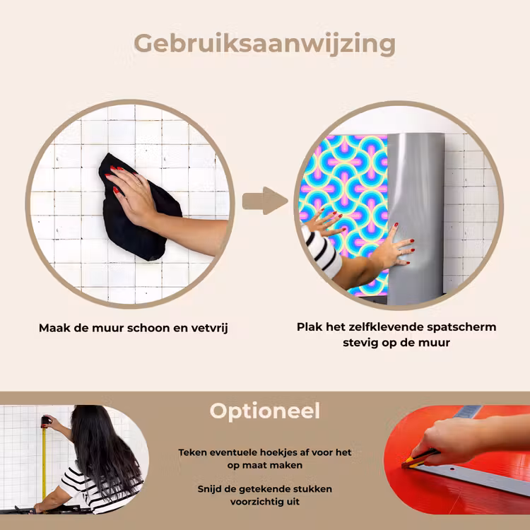 Cirkels - Neon - Bogen keuken achterwand spatscherm klein 900 -gebruiksaanwijzing_NL