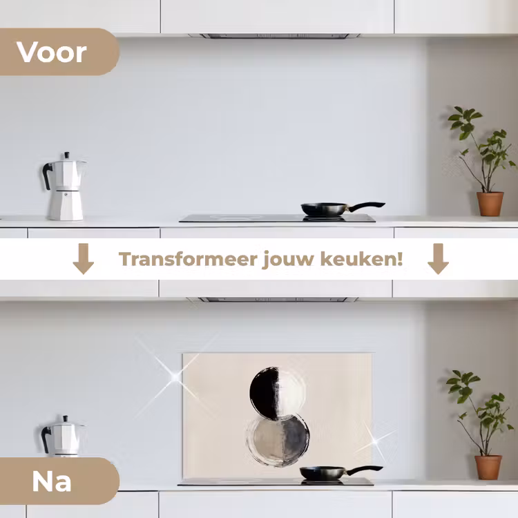 Cirkels - Strepen - Minimalistisch - Zwart keuken achterwand spatscherm klein -voor_na_NL