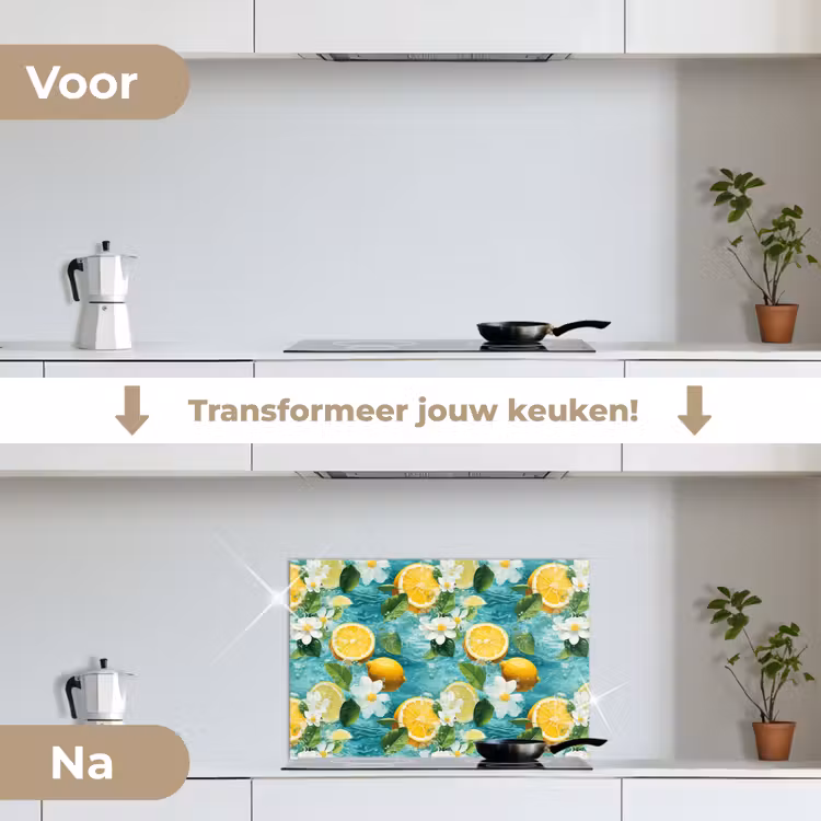 Citroen - Bloemen - Bruisend - Water keuken achterwand spatscherm klein 900 -voor_na_NL