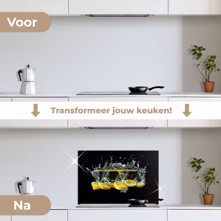 Citroen - Fruit - Geel - Stilleven - Water keuken achterwand spatscherm klein -voor_na_NL