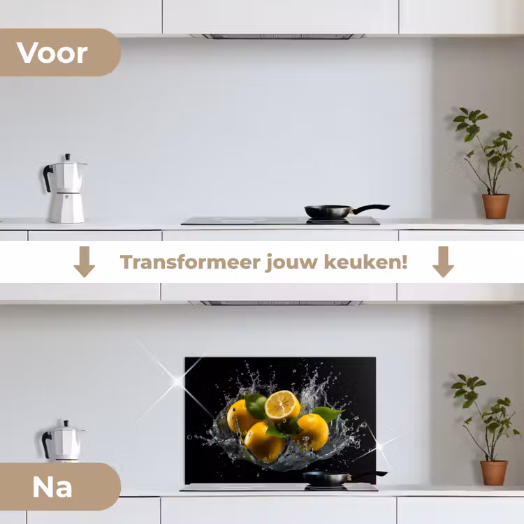 Citroen - Fruit - Geel - Zwart keuken achterwand spatscherm klein -voor_na_NL