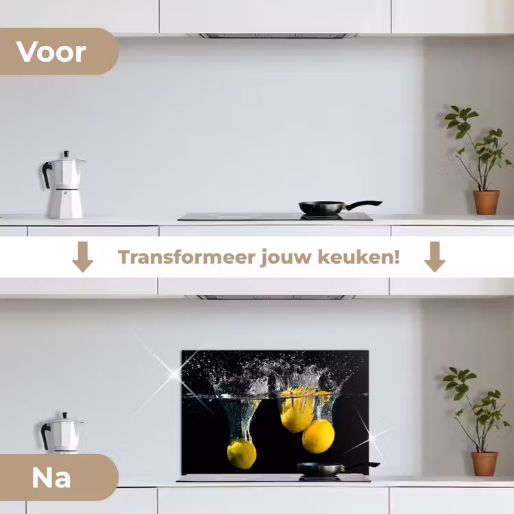 Citroen - Fruit - Stilleven - Water - Geel keuken achterwand spatscherm klein -voor_na_NL